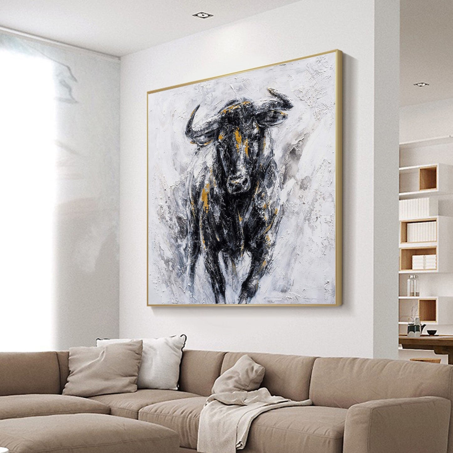 Abstract Bull Painting on Canvas – Highland Cow Wall Art – Abstract Animal Art