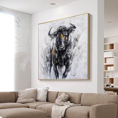 Abstract Bull Painting on Canvas – Highland Cow Wall Art – Abstract Animal Art