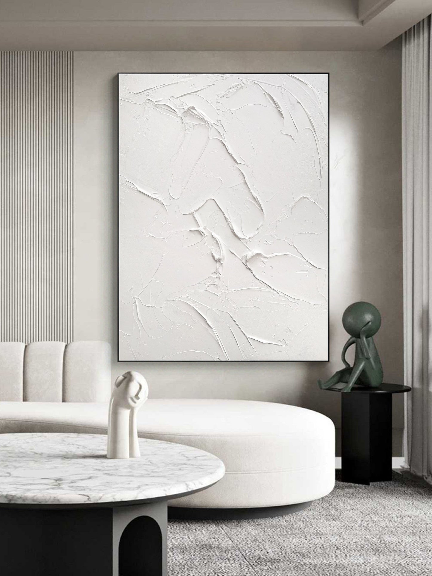 Textured White Abstract Painting – Minimalist 3D Wall Art