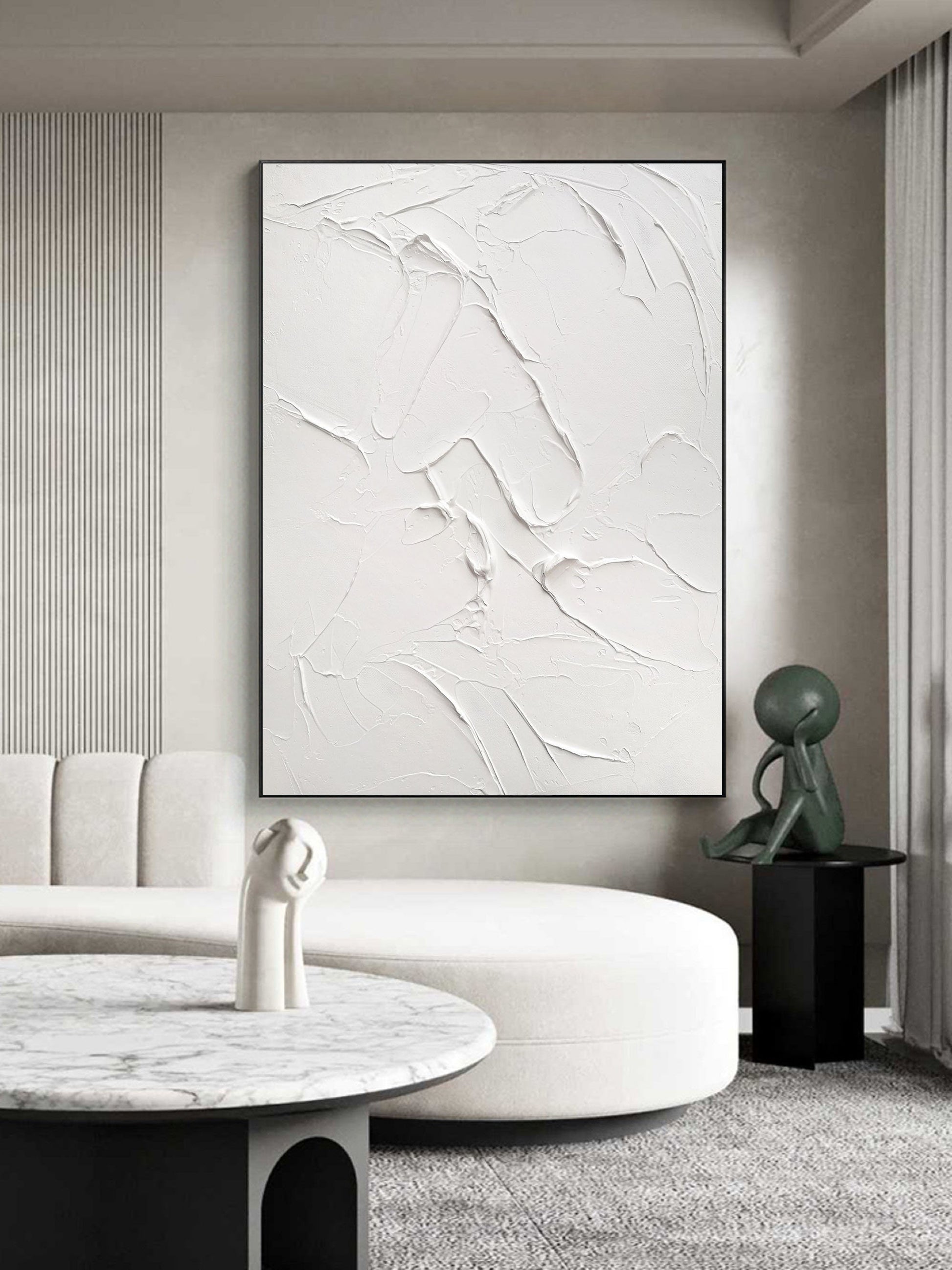 Textured White Abstract Painting – Minimalist 3D Wall Art