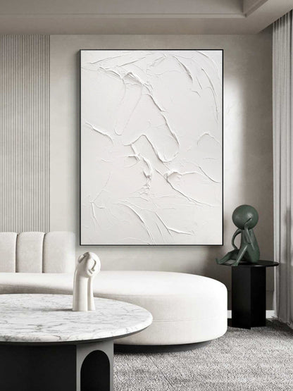 Textured White Abstract Painting – Minimalist 3D Wall Art