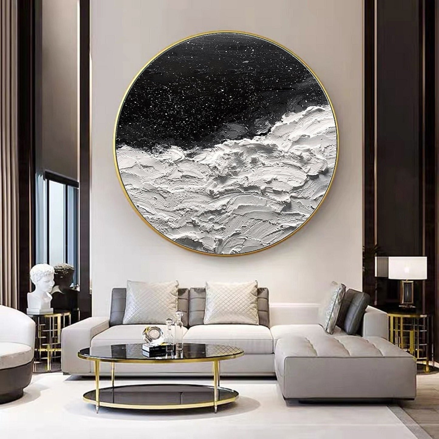 Black and White Circle Abstract Painting – Textured Wall Art