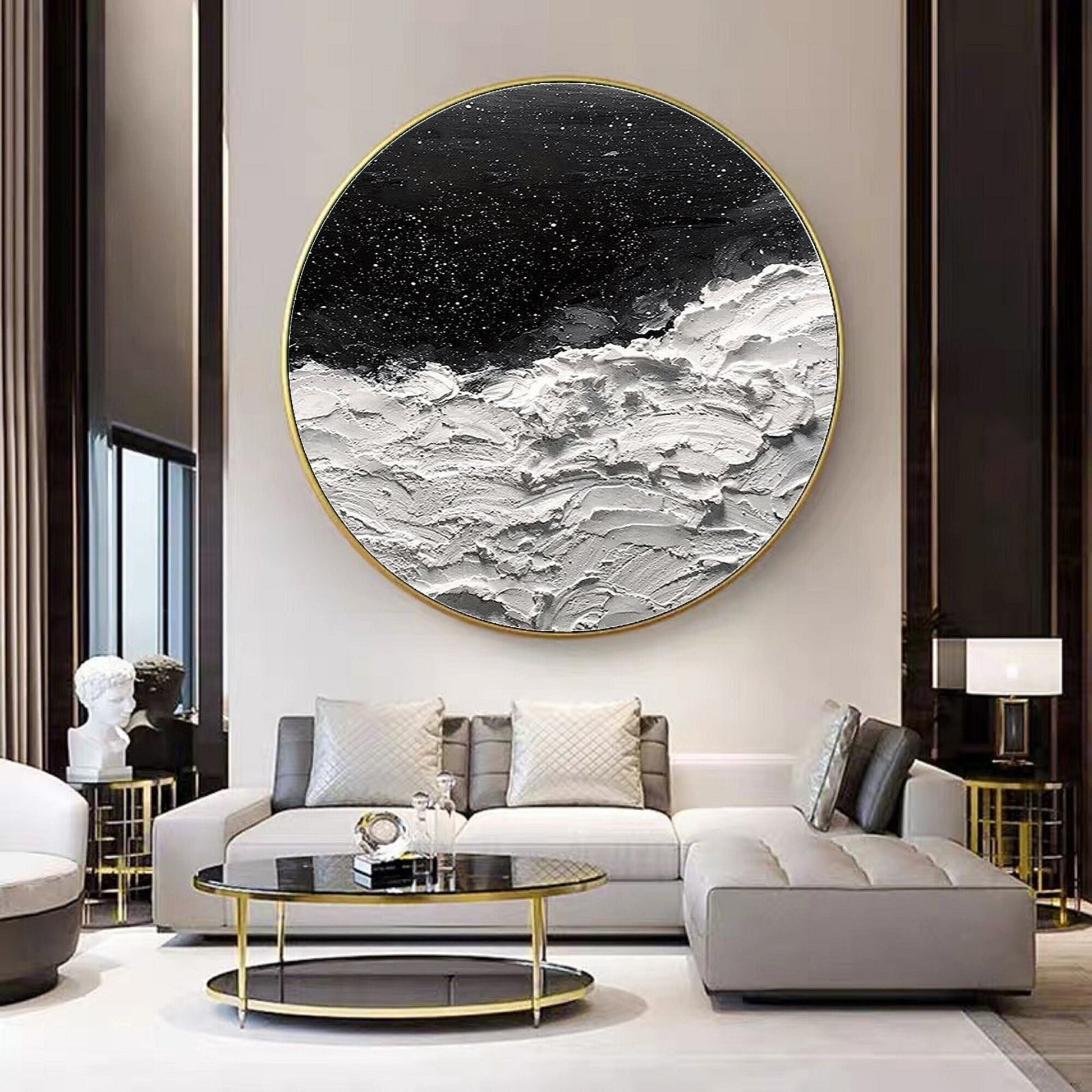 Black and White Circle Abstract Painting – Textured Wall Art