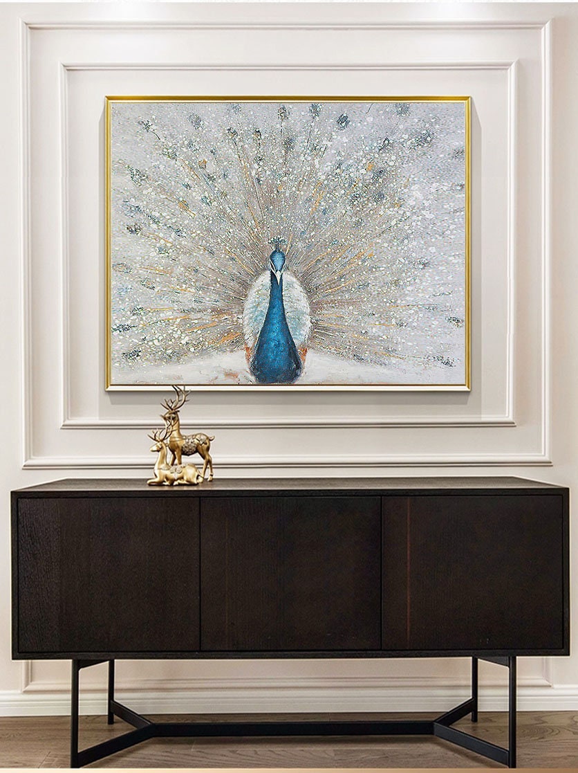 Hand-painted Peacock Oil Painting on Canvas, Large Abstract Peacock Canvas Wall Art, Original Animal Wall Art for Living Room, Bedroom Décor