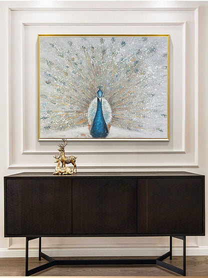 Hand-painted Peacock Oil Painting on Canvas, Large Abstract Peacock Canvas Wall Art, Original Animal Wall Art for Living Room, Bedroom Décor