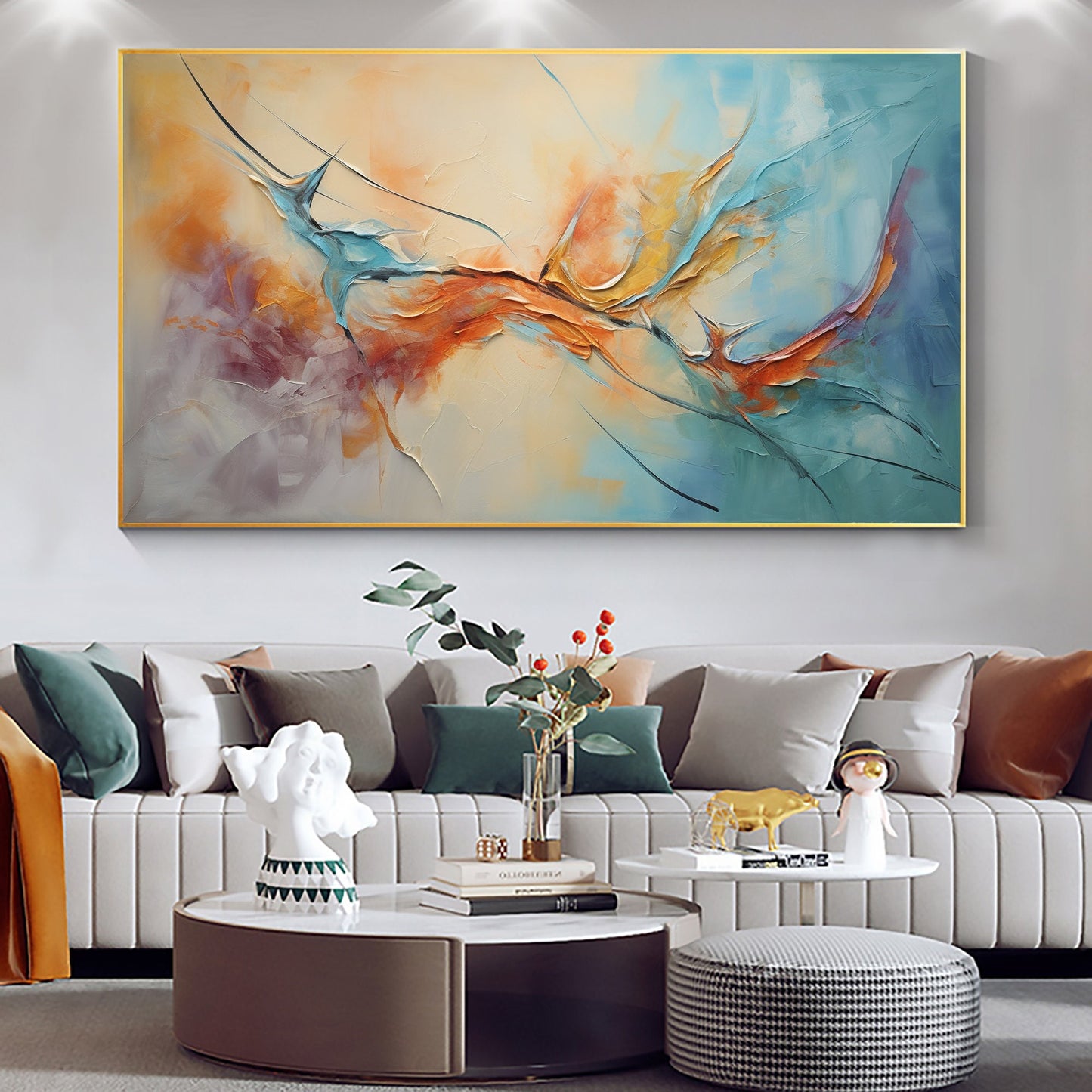Original Framed – Large Blue and Orange Abstract Wall Art | Impasto Hand-Painted Oil Painting, view 5