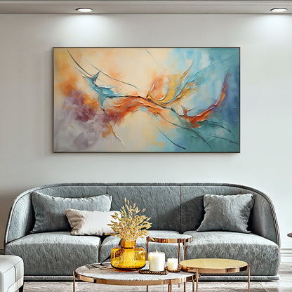 Large Blue and Orange Impasto Abstract Wall Art – Original Framed