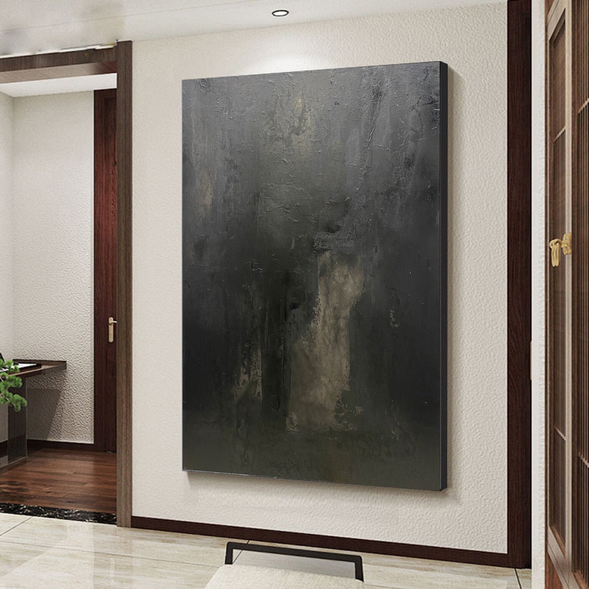 Large Black Abstract Painting – Wabi-Sabi Wall Art