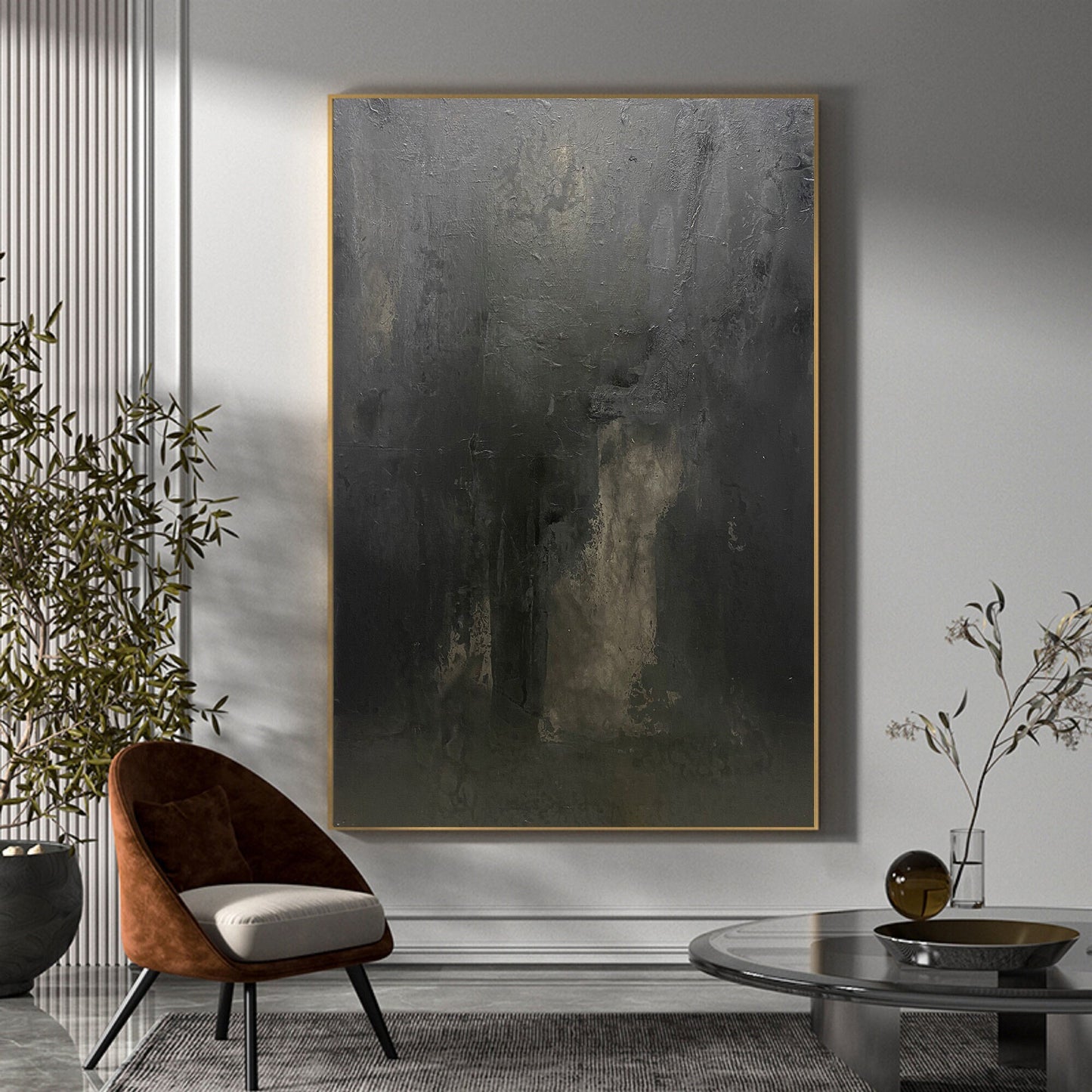 Large Black Abstract Painting – Wabi-Sabi Wall Art