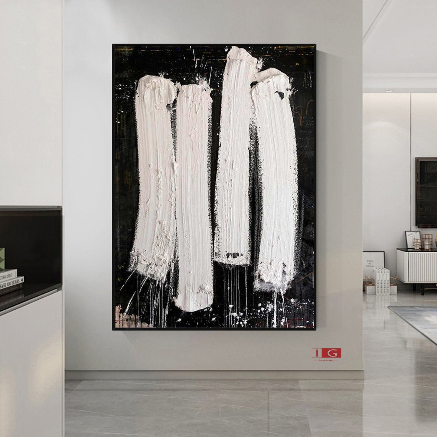 Black and White Textured Abstract Painting – Contemporary Wall Art