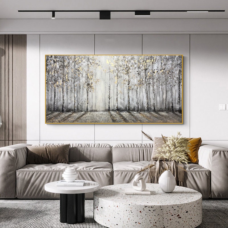 Abstract Birch Trees Oil Painting on Canvas, Original Hand-painted Landscape Canvas Art, Modern Forest Wall Art for Living Room, Home Décor