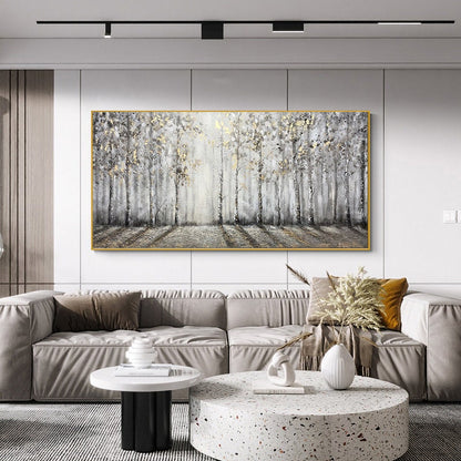 Abstract Birch Trees Oil Painting on Canvas, Original Hand-painted Landscape Canvas Art, Modern Forest Wall Art for Living Room, Home Décor