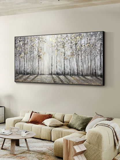 Abstract Birch Trees Oil Painting on Canvas, Original Hand-painted Landscape Canvas Art, Modern Forest Wall Art for Living Room, Home Décor