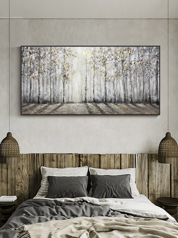 Abstract Birch Trees Oil Painting on Canvas, Original Hand-painted Landscape Canvas Art, Modern Forest Wall Art for Living Room, Home Décor