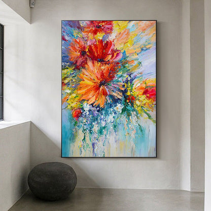 Large Abstract Flower Oil Painting on Canvas, Original Flower Canvas Wall Art, Modern Textured Floral Wall Art for Living Room, Home Décor