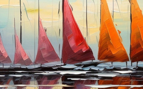Original Sailboats – Colorful Sailboat Abstract Wall Art | Oil Painting, view 3
