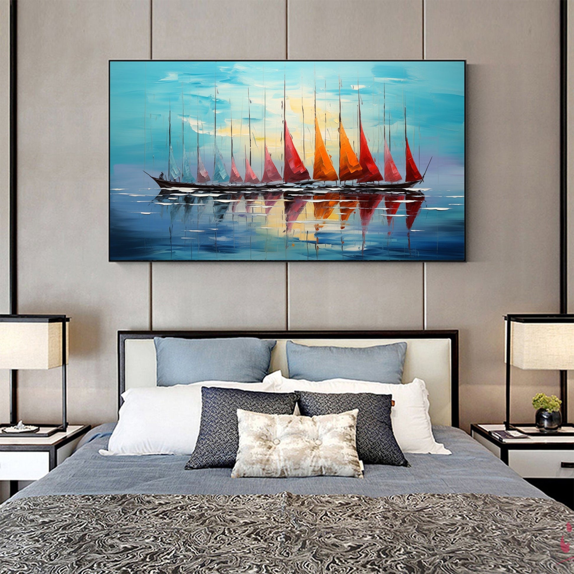 Original Sailboats – Colorful Sailboat Abstract Wall Art | Oil Painting, view 5