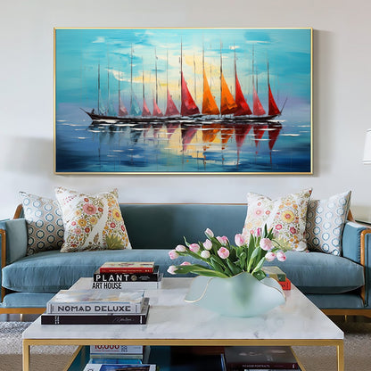 Colorful Sailboat Abstract Wall Art – Original Sailboats Oil Painting