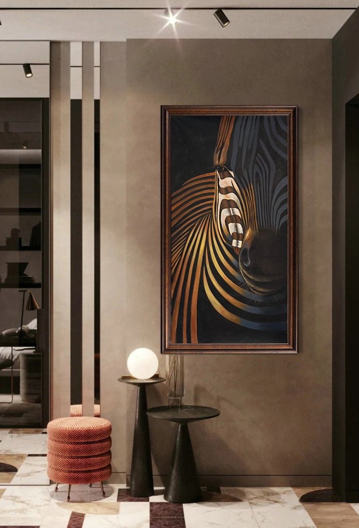 Abstract Colorful Zebra Oil Painting on Canvas, Large Original Zebra Canvas Wall Art, Hand-painted Animal Painting for Living Room Kids Room