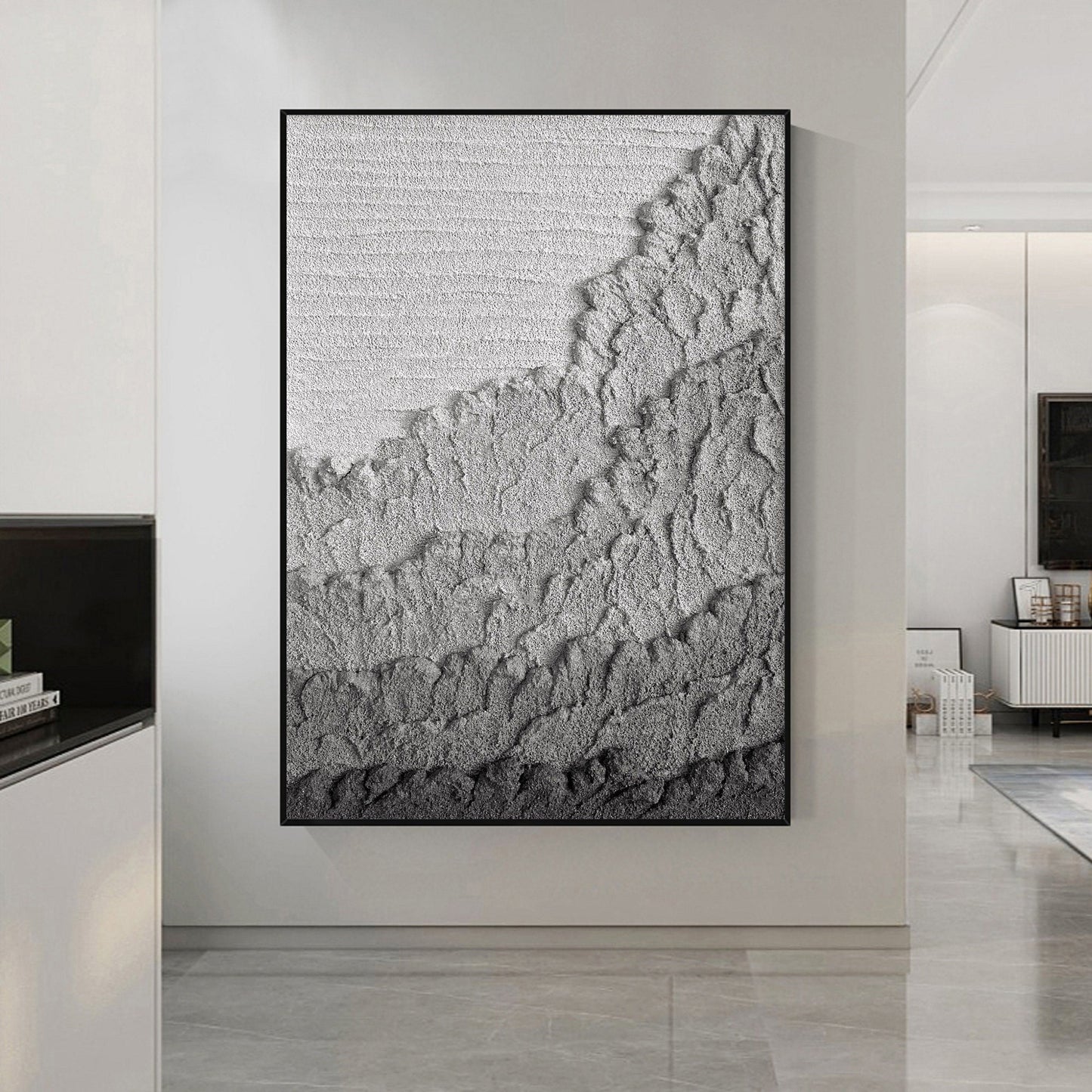 Black Textured Abstract Painting – Large 3D Wall Decor