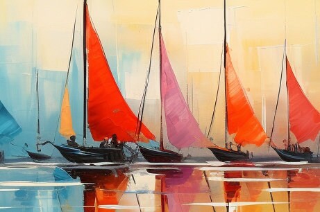 Original Sailboats Painting on Canvas – Colorful Sailboat Abstract Wall Art | Oil Painting, view 3