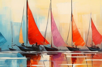 Original Sailboats Painting on Canvas – Colorful Sailboat Abstract Wall Art | Oil Painting, view 3