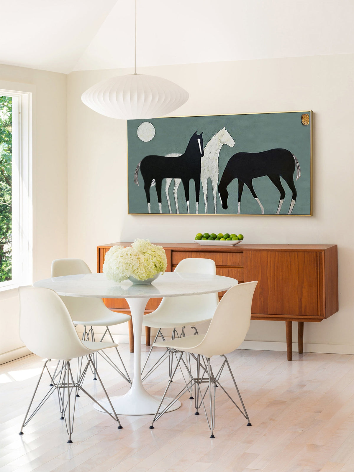Abstract Black and White Horses Oil Painting on Canvas, Large Original Horse Canvas Wall Art, Modern Animal Painting for Living Room Bedroom