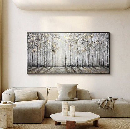 Abstract Birch Trees Oil Painting on Canvas, Original Hand-painted Landscape Canvas Art, Modern Forest Wall Art for Living Room, Home Décor