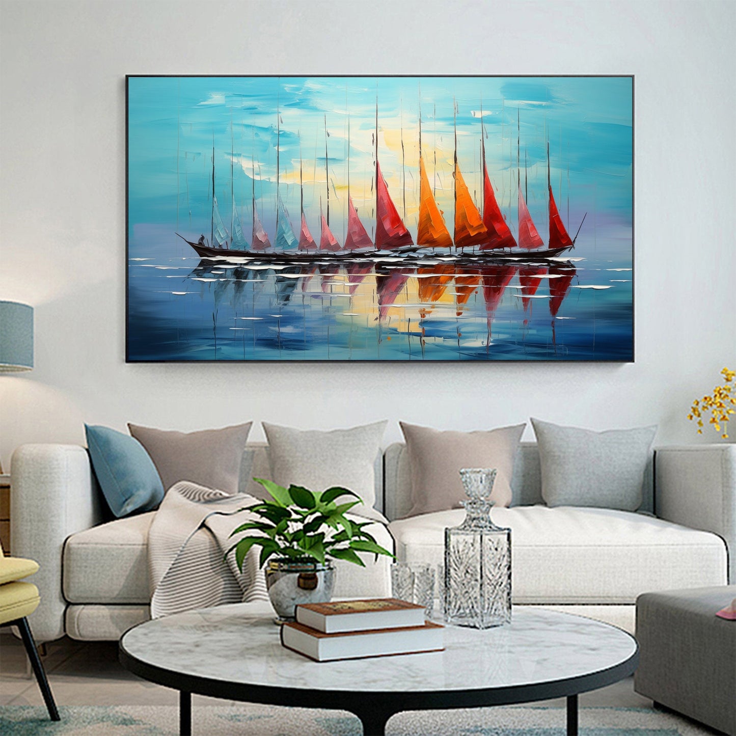 Original Sailboats – Colorful Sailboat Abstract Wall Art | Oil Painting, view 4