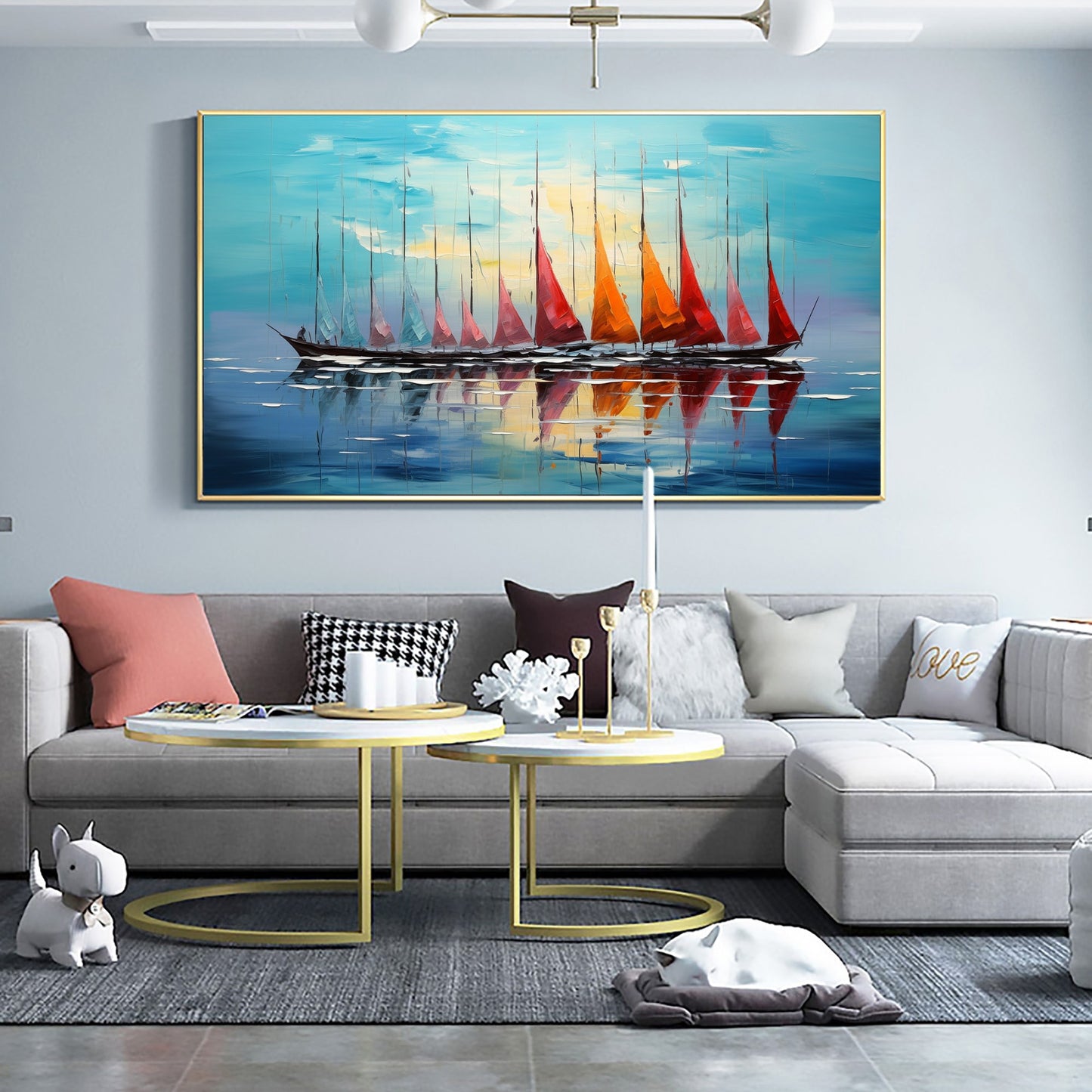 Colorful Sailboat Abstract Wall Art – Original Sailboats Oil Painting