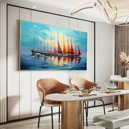 Colorful Sailboat Abstract Wall Art – Original Sailboats Oil Painting
