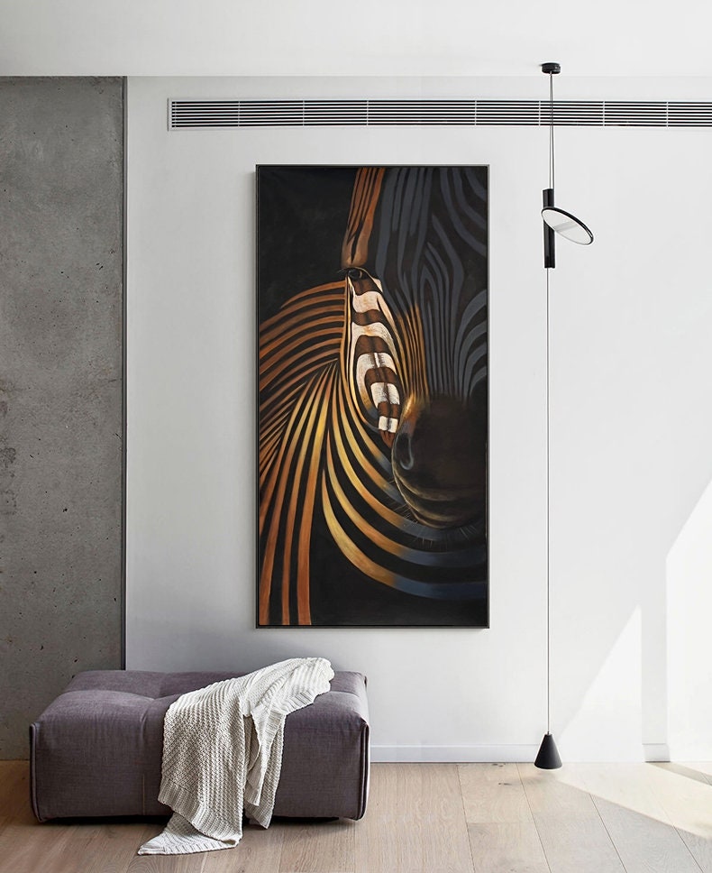 Abstract Colorful Zebra Oil Painting on Canvas, Large Original Zebra Canvas Wall Art, Hand-painted Animal Painting for Living Room Kids Room