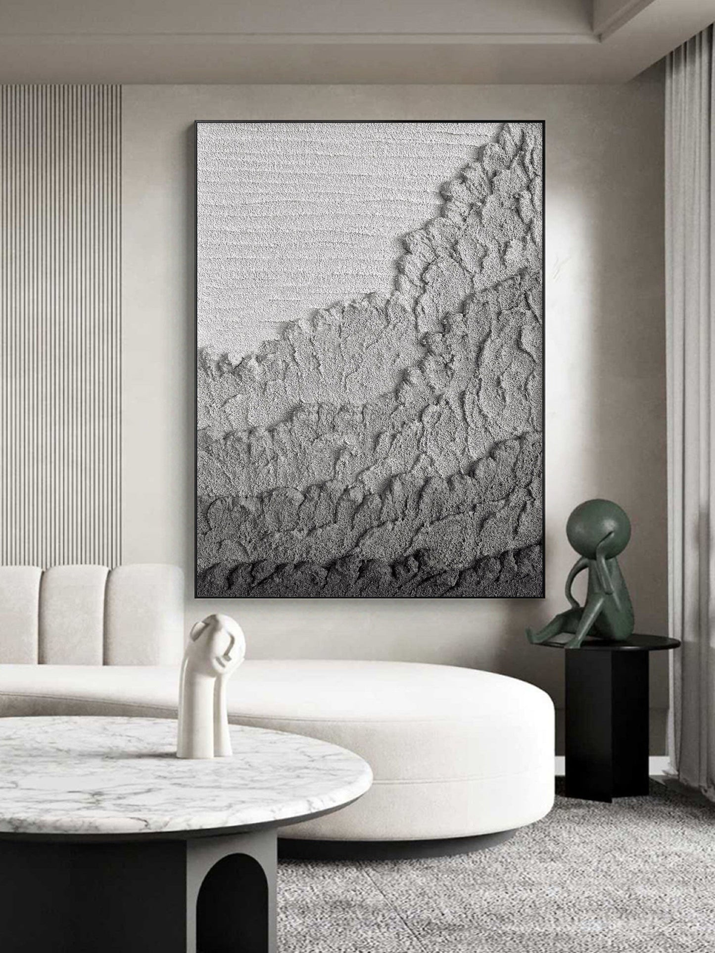 Black Textured Abstract Painting – Large 3D Wall Decor