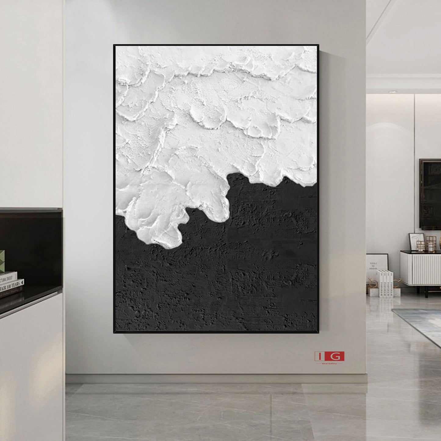 Textured Black and White Abstract Painting – Modern Minimalist Wall Art