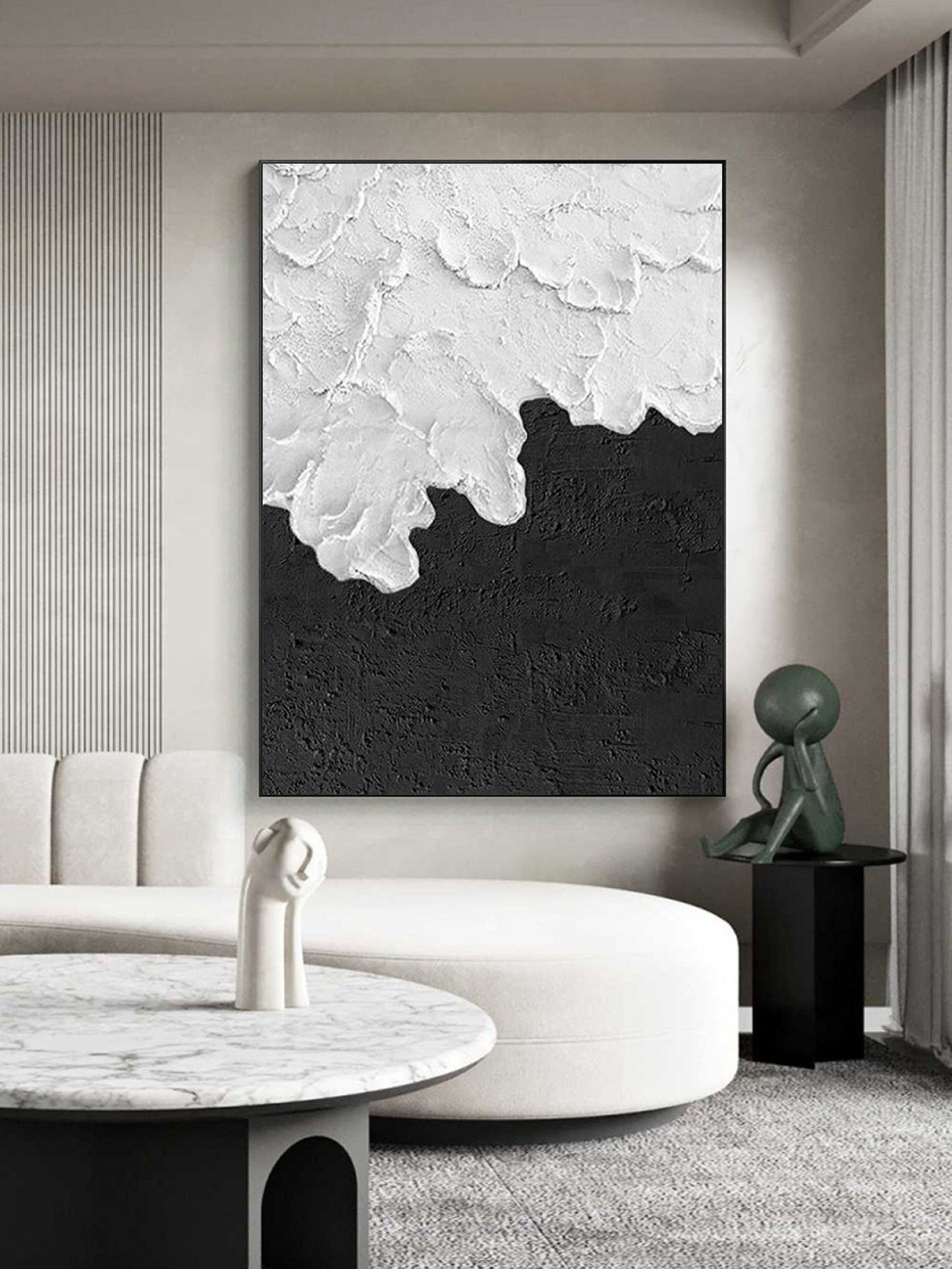 Textured Black and White Abstract Painting – Modern Minimalist Wall Art