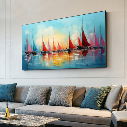 Original Sailboats Painting on Canvas – Colorful Sailboat Abstract Wall Art | Oil Painting, view 4