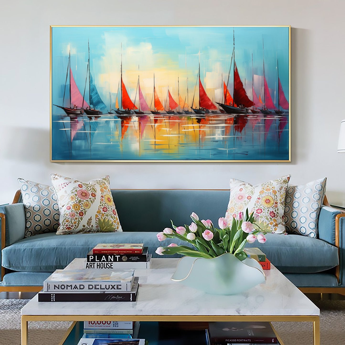 Colorful Sailboat Abstract Wall Art