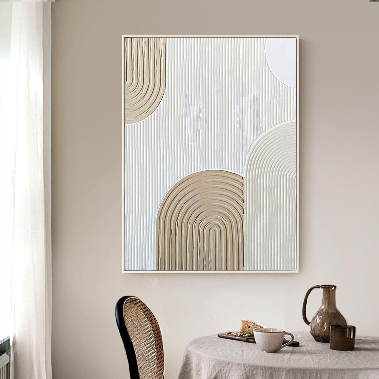 Beige and white 3D Minimalist Painting Large Beige and white Art Beige – Abstract Painting