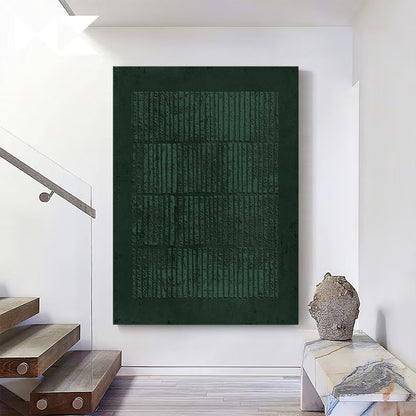 Large Dark Green Abstract Wall Art Textured Wabi Sabi Canvas for Living Room Decor