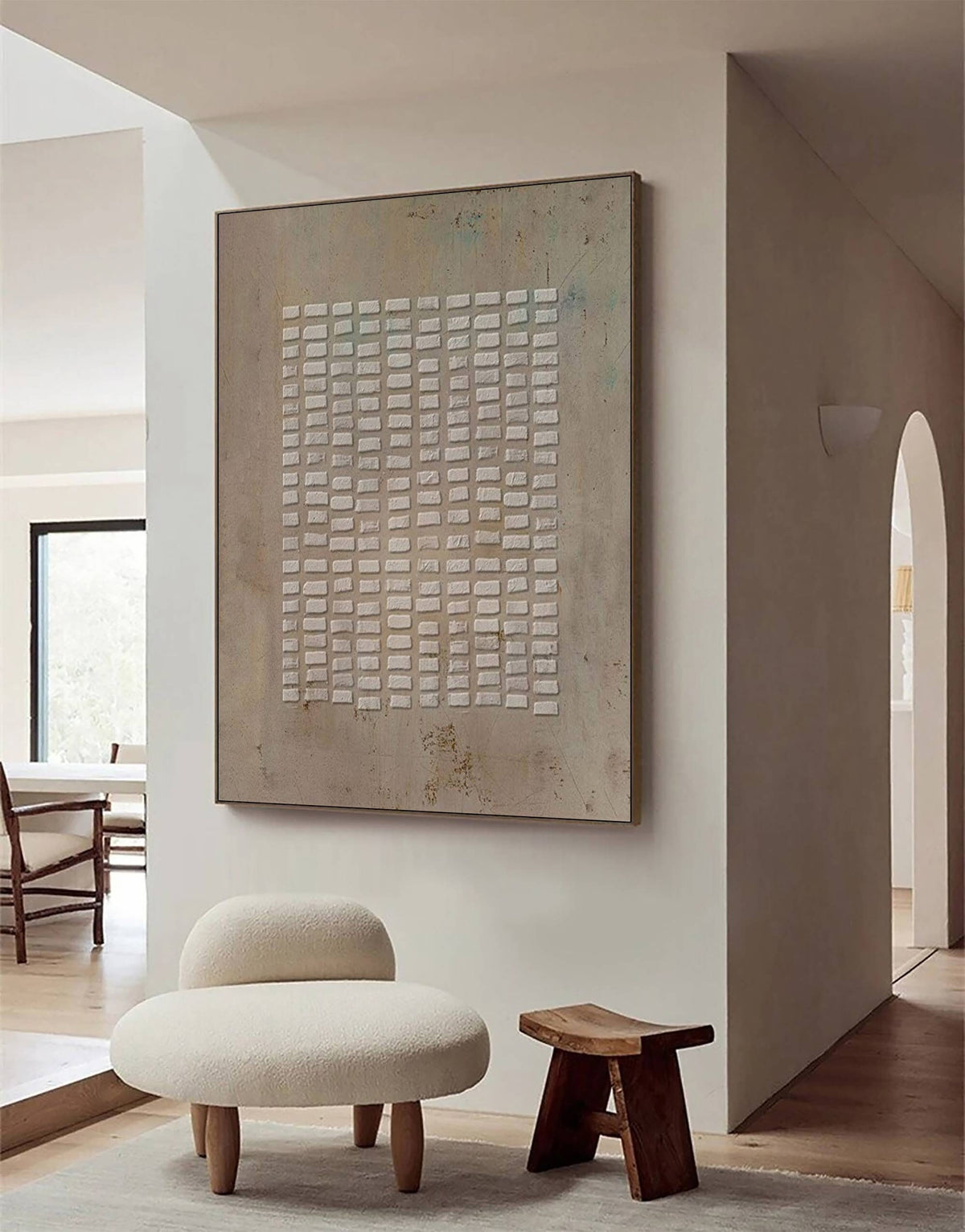 Brown Beige Wabi Sabi Wall Art 3D Block Texture Canvas Painting for Entryway Decor