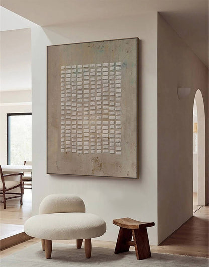 Brown Beige Wabi Sabi Wall Art 3D Block Texture Canvas Painting for Entryway Decor