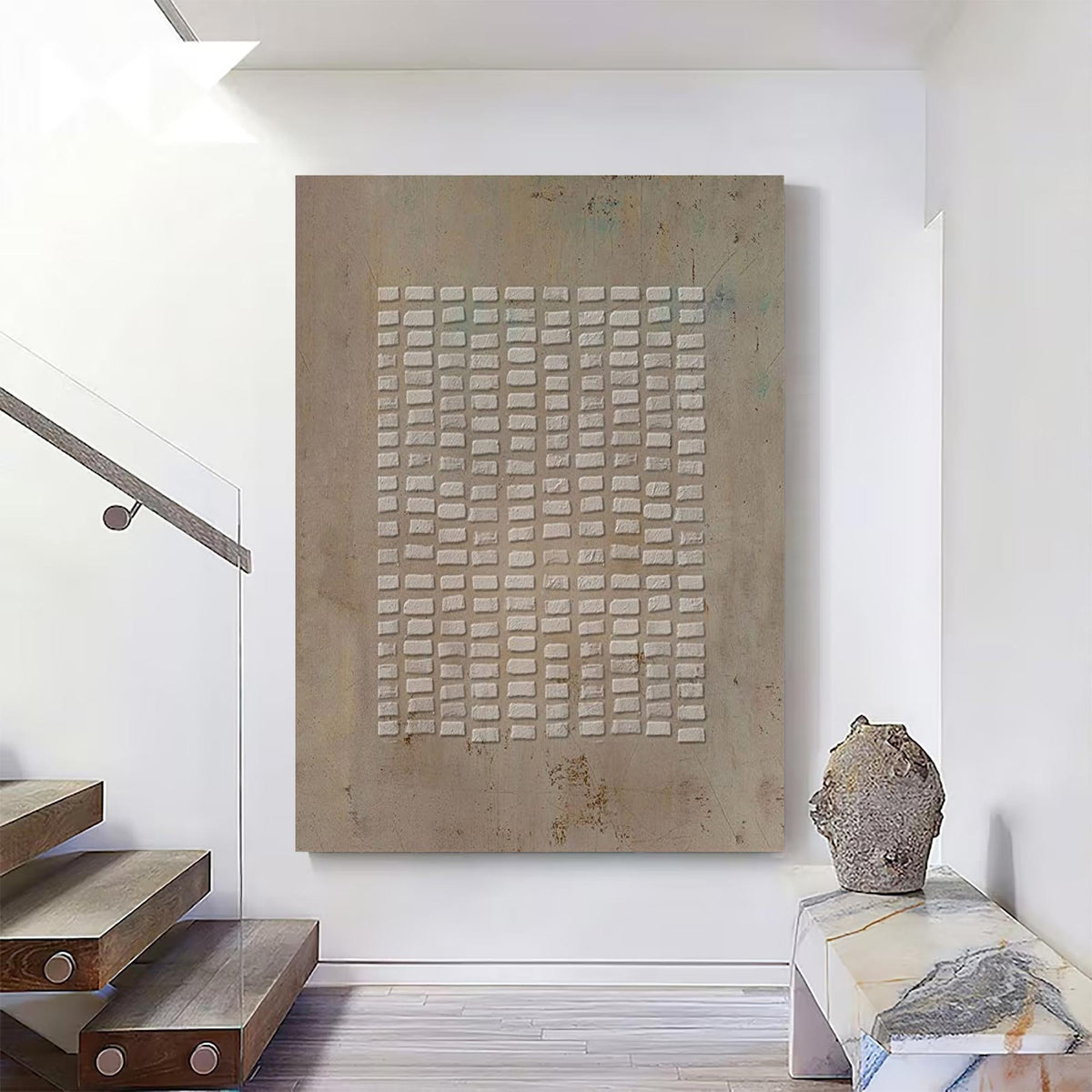 Brown Beige Wabi Sabi Wall Art 3D Block Texture Canvas Painting for Entryway Decor