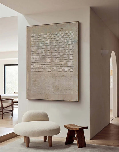 Geometric Abstract Wall Art Brown Wabi Sabi Textured Canvas Painting for Living Room Decor