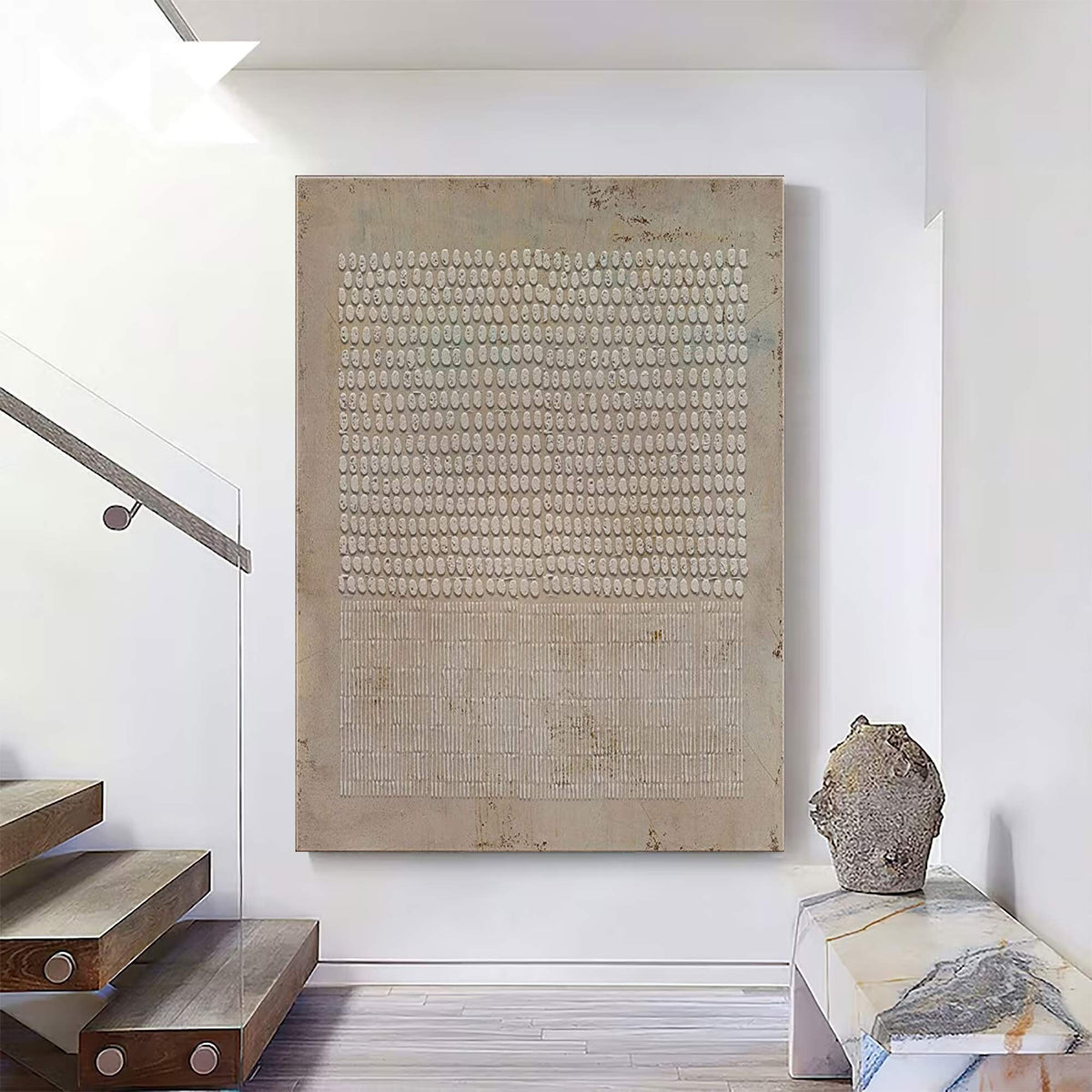 Geometric Abstract Wall Art Brown Wabi Sabi Textured Canvas Painting for Living Room Decor