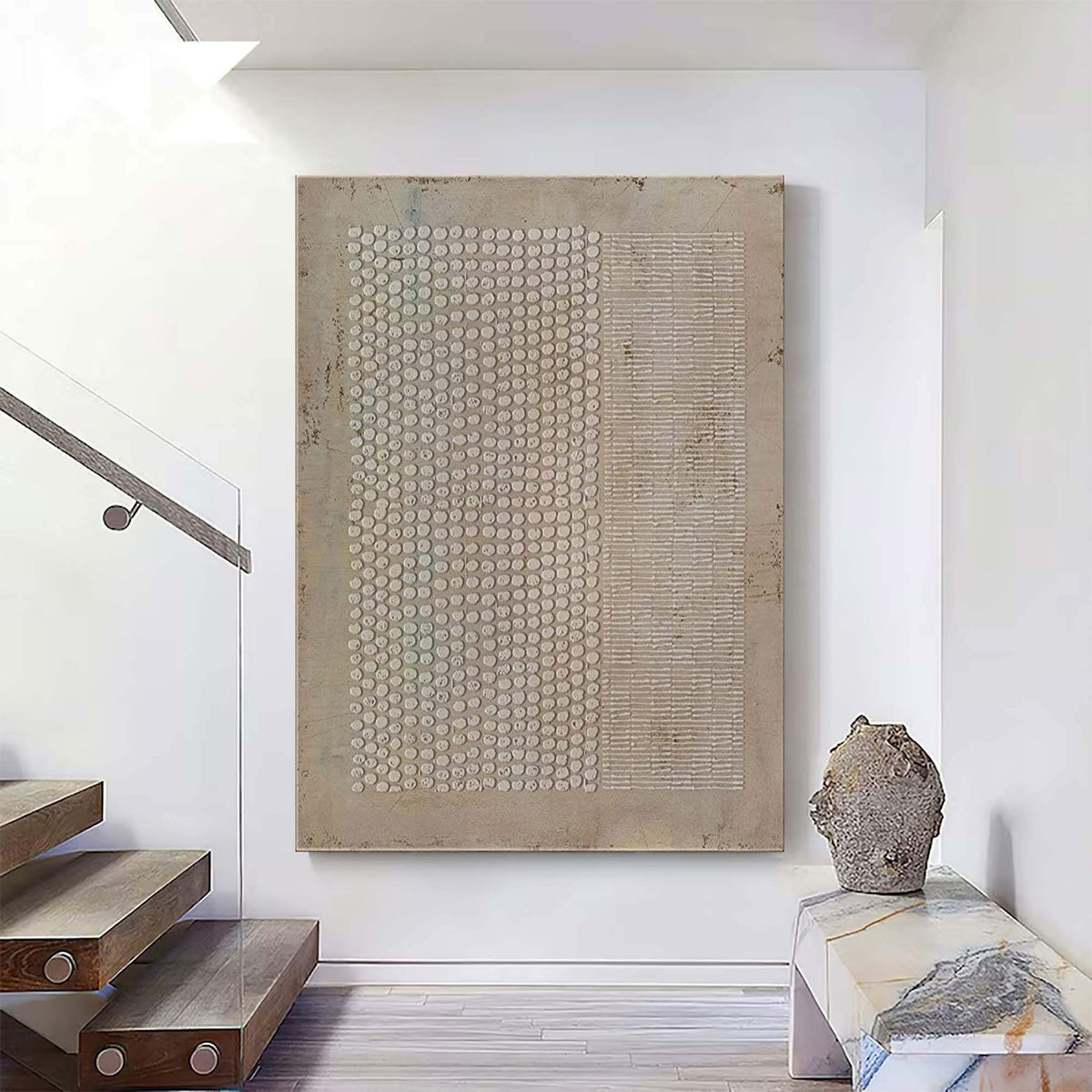 Wabi Sabi Wall Art Brown Geometric Textured Canvas Painting for Living Room