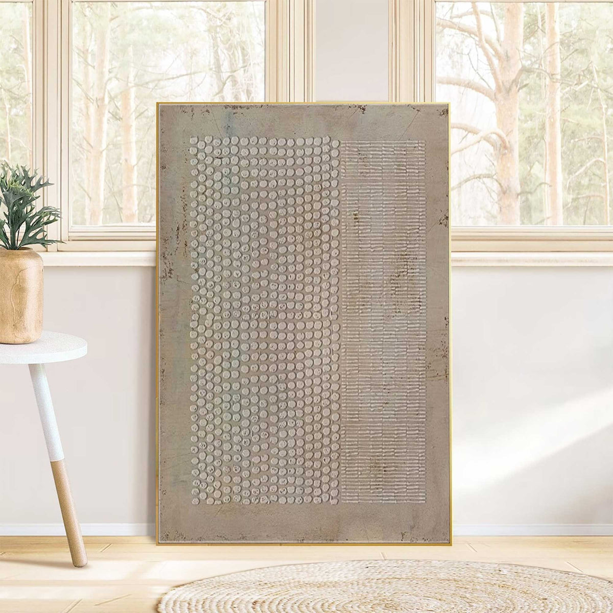 Wabi Sabi Wall Art Brown Geometric Textured Canvas Painting for Living Room
