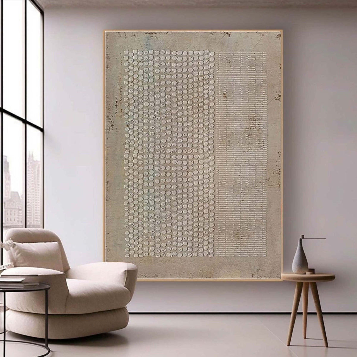 Wabi Sabi Wall Art Brown Geometric Textured Canvas Painting for Living Room