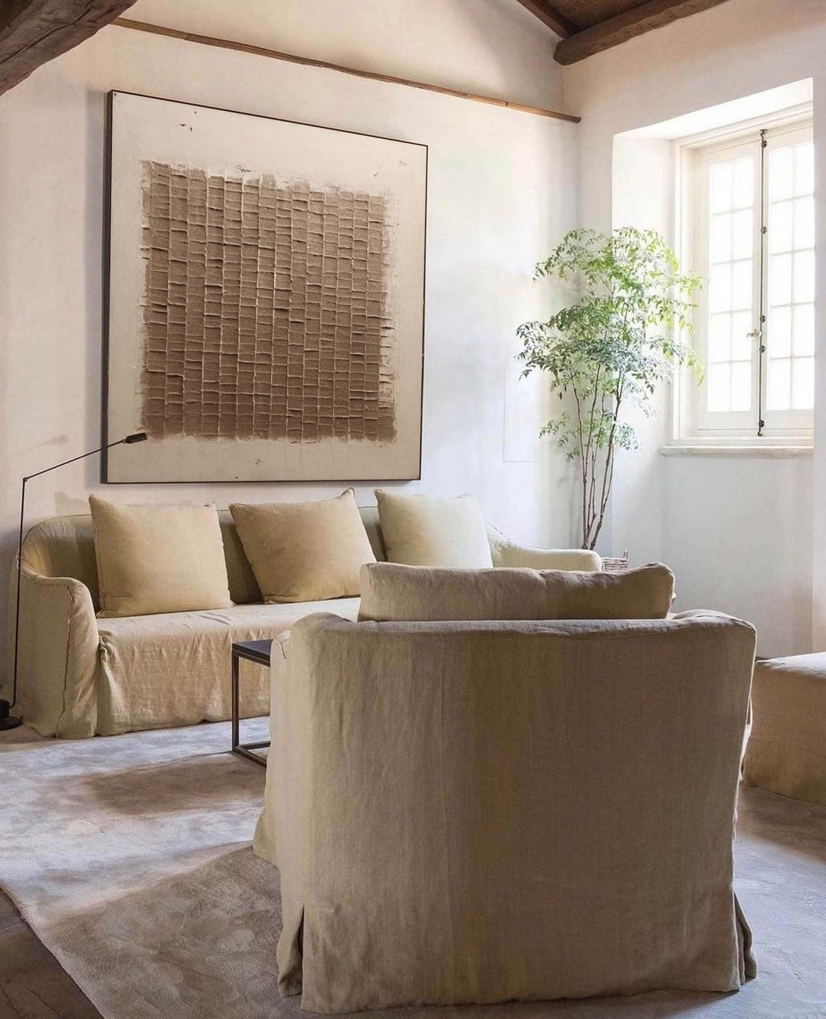 Wabi Sabi Wall Art Brown Beige Plaster Texture Canvas Painting for Living Room Decor