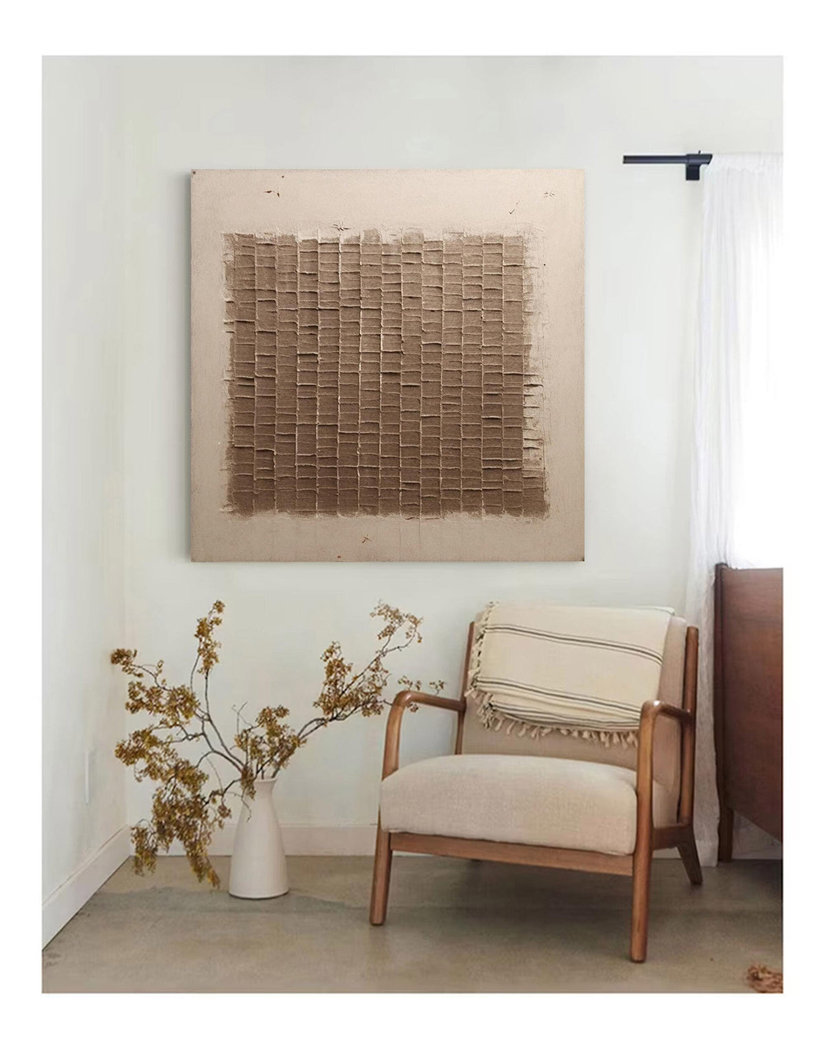Wabi Sabi Wall Art Brown Beige Plaster Texture Canvas Painting for Living Room Decor