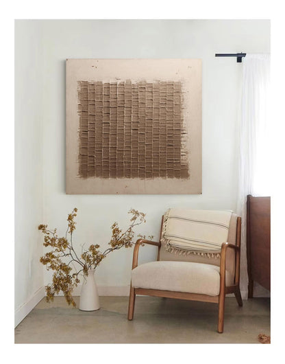 Wabi Sabi Wall Art Brown Beige Plaster Texture Canvas Painting for Living Room Decor